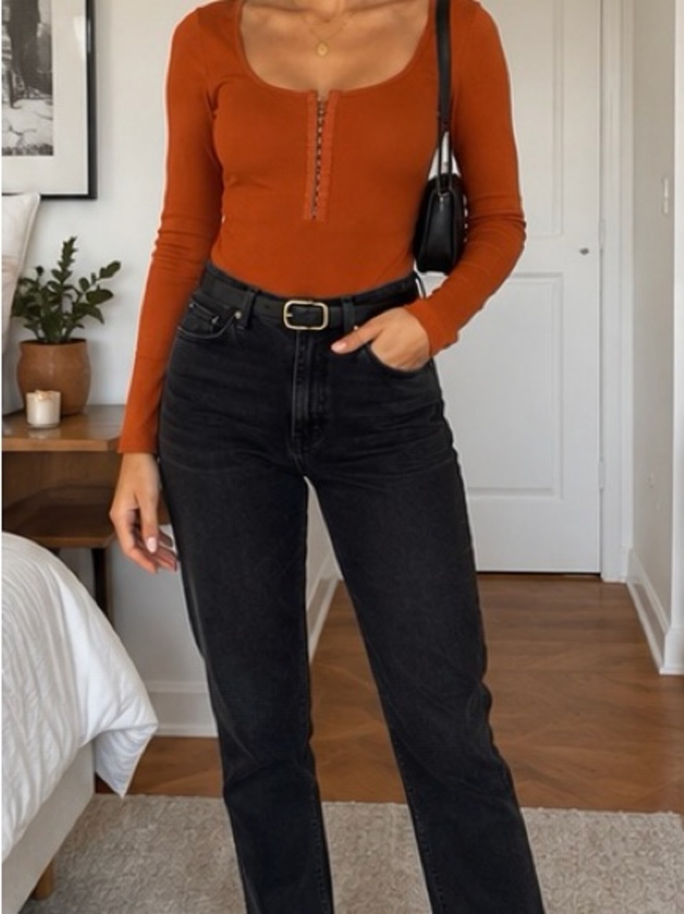 Abercrombie & Fitch Ribbed Bodysuit Burnt Orange Long Sleeve Size M